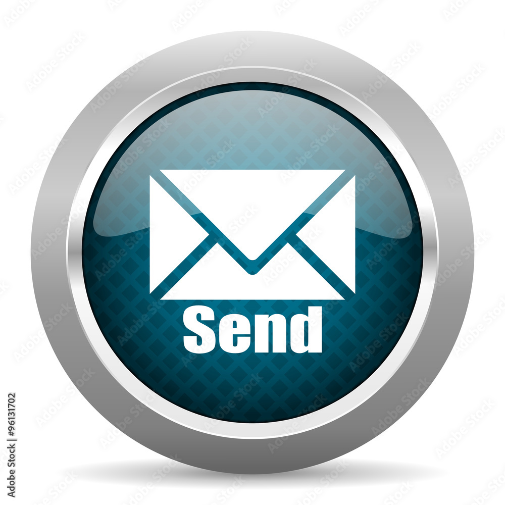 send blue silver chrome border icon on white background send blue silver chrome border icon on white background