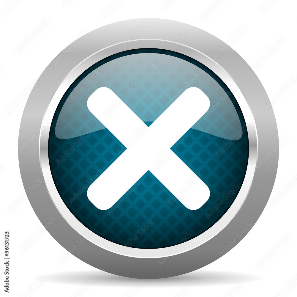 cancel blue silver chrome border icon on white background cancel blue silver chrome border icon on white background