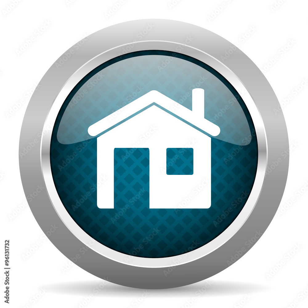 house blue silver chrome border icon on white background house blue silver chrome border icon on white background
