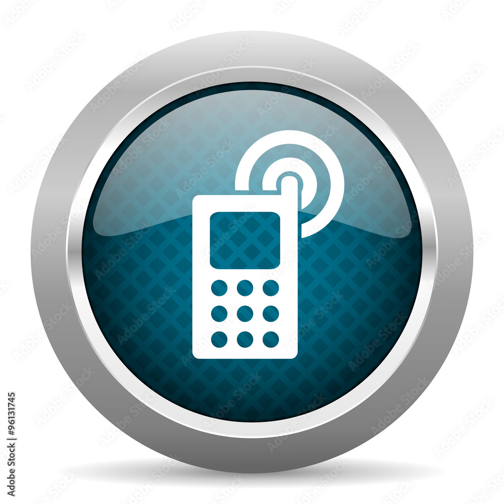 phone blue silver chrome border icon on white background phone blue silver chrome border icon on white background