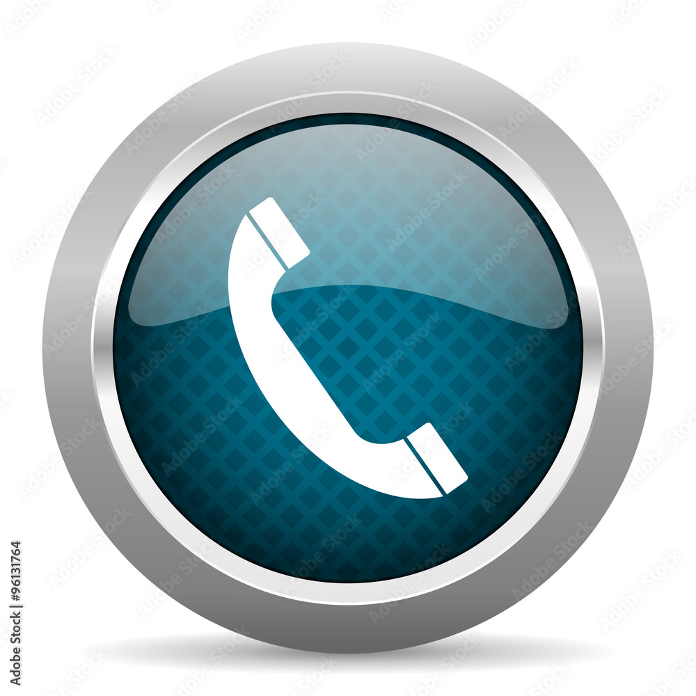 phone blue silver chrome border icon on white background phone blue silver chrome border icon on white background