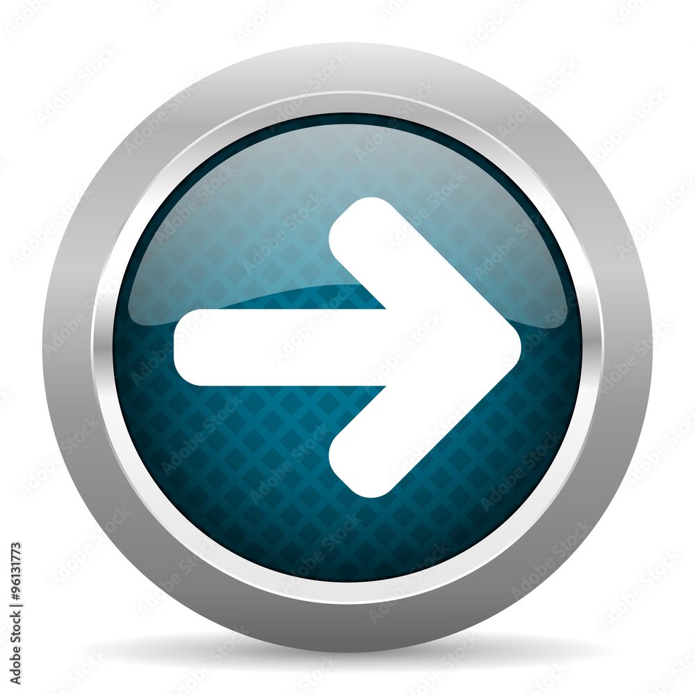 right arrow blue silver chrome border icon on white background right arrow blue silver chrome border icon on white background