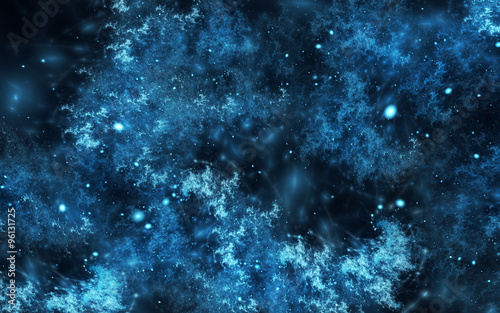 Abstract fractal, blue cosmic nebula, dark background