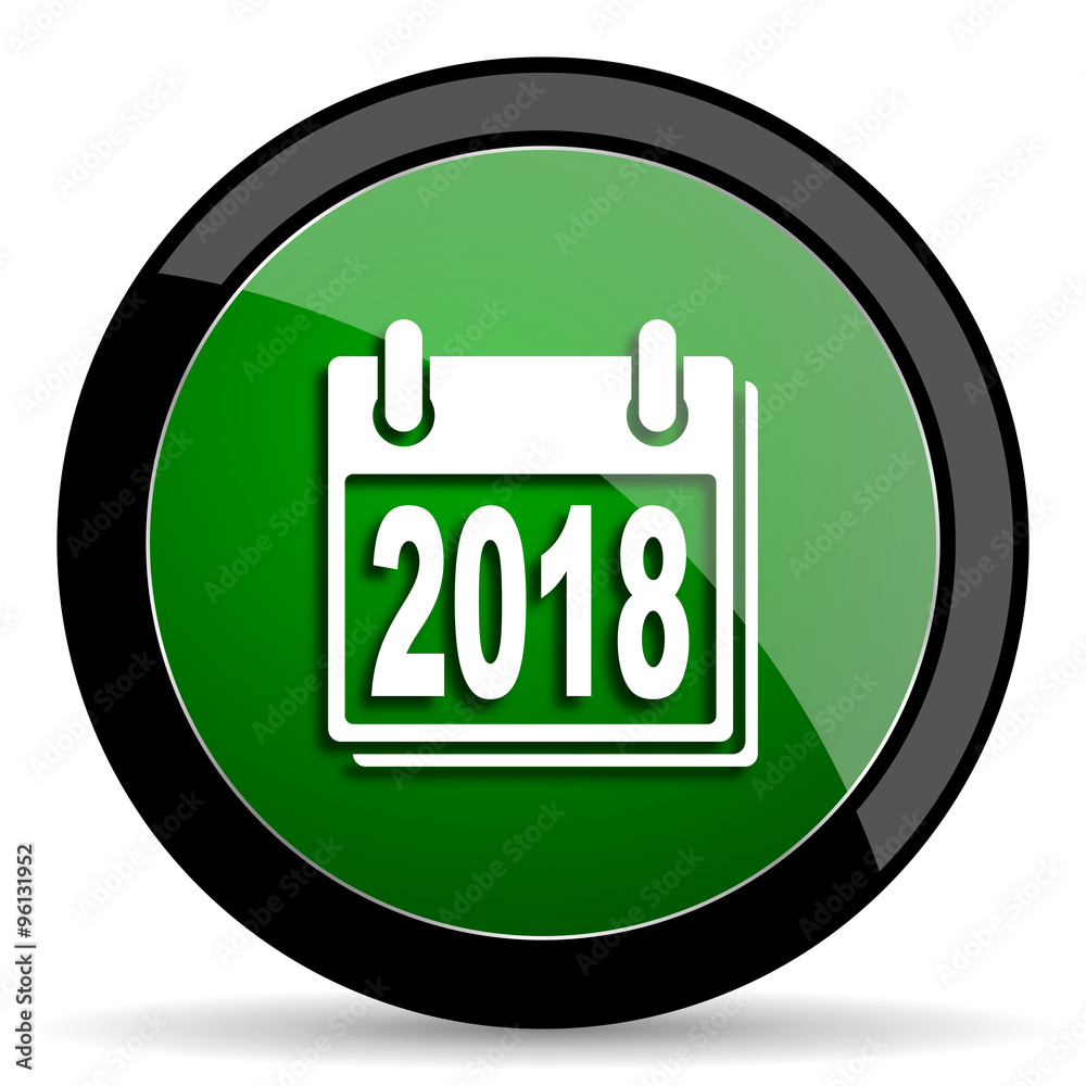 new year 2018 green web glossy icon with shadow on white background new year 2018 green web glossy icon with shadow on white background