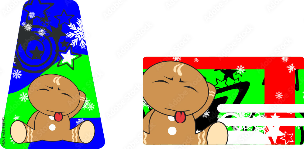Fototapeta premium xmas gingerbread kid cartoon expression gift card in vector format