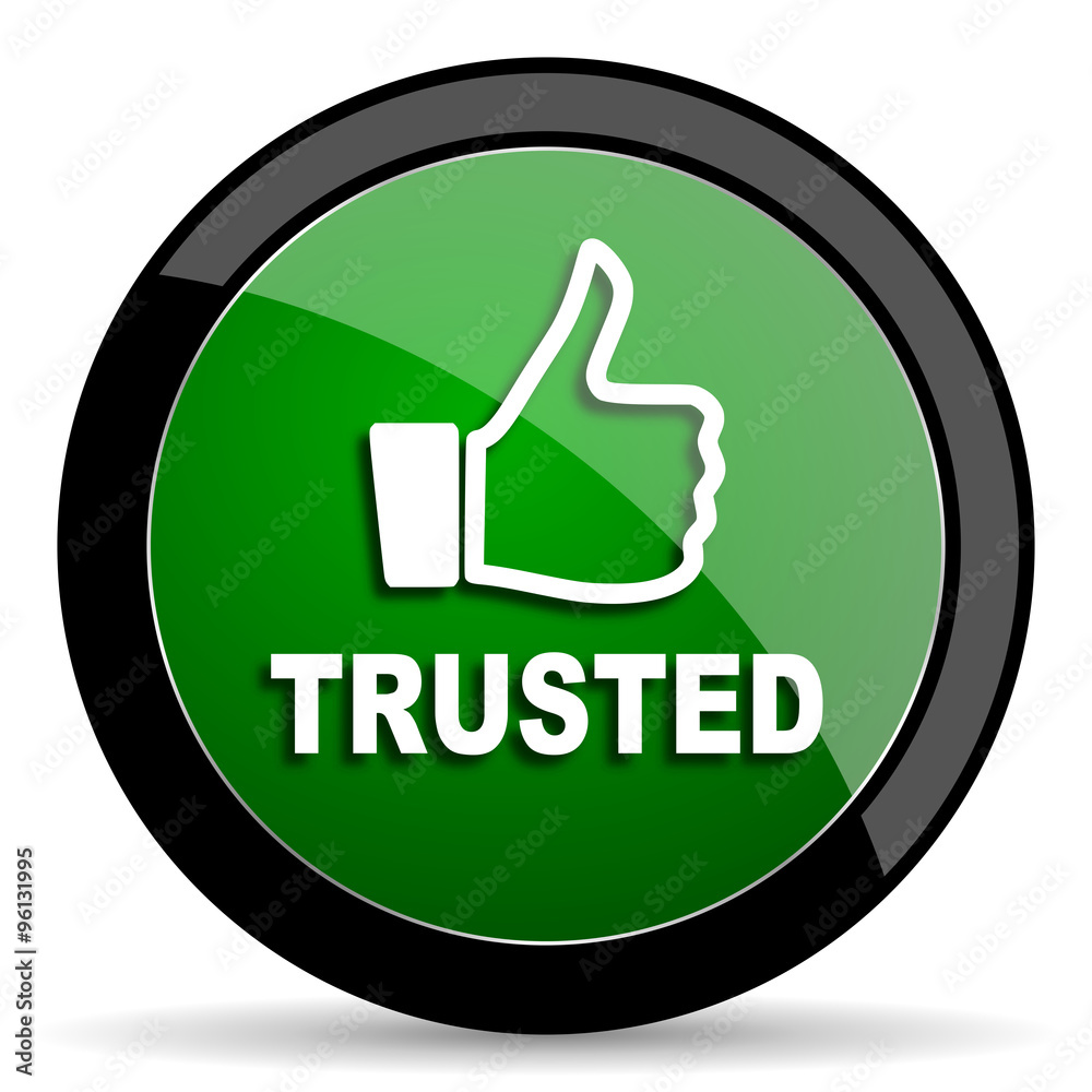 trusted green web glossy icon with shadow on white background trusted green web glossy icon with shadow on white background