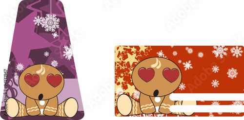 xmas gingerbread kid cartoon expression gift card in vector format
