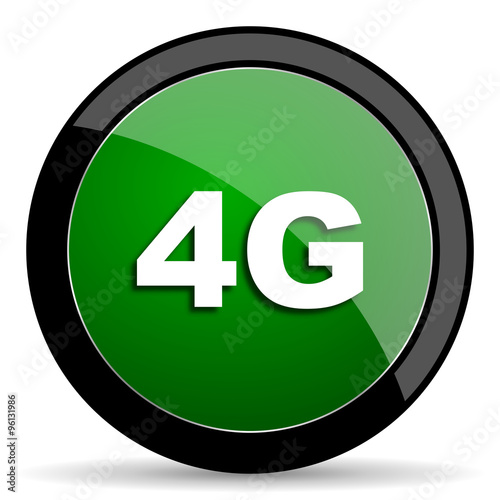 4g green web glossy icon with shadow on white background
