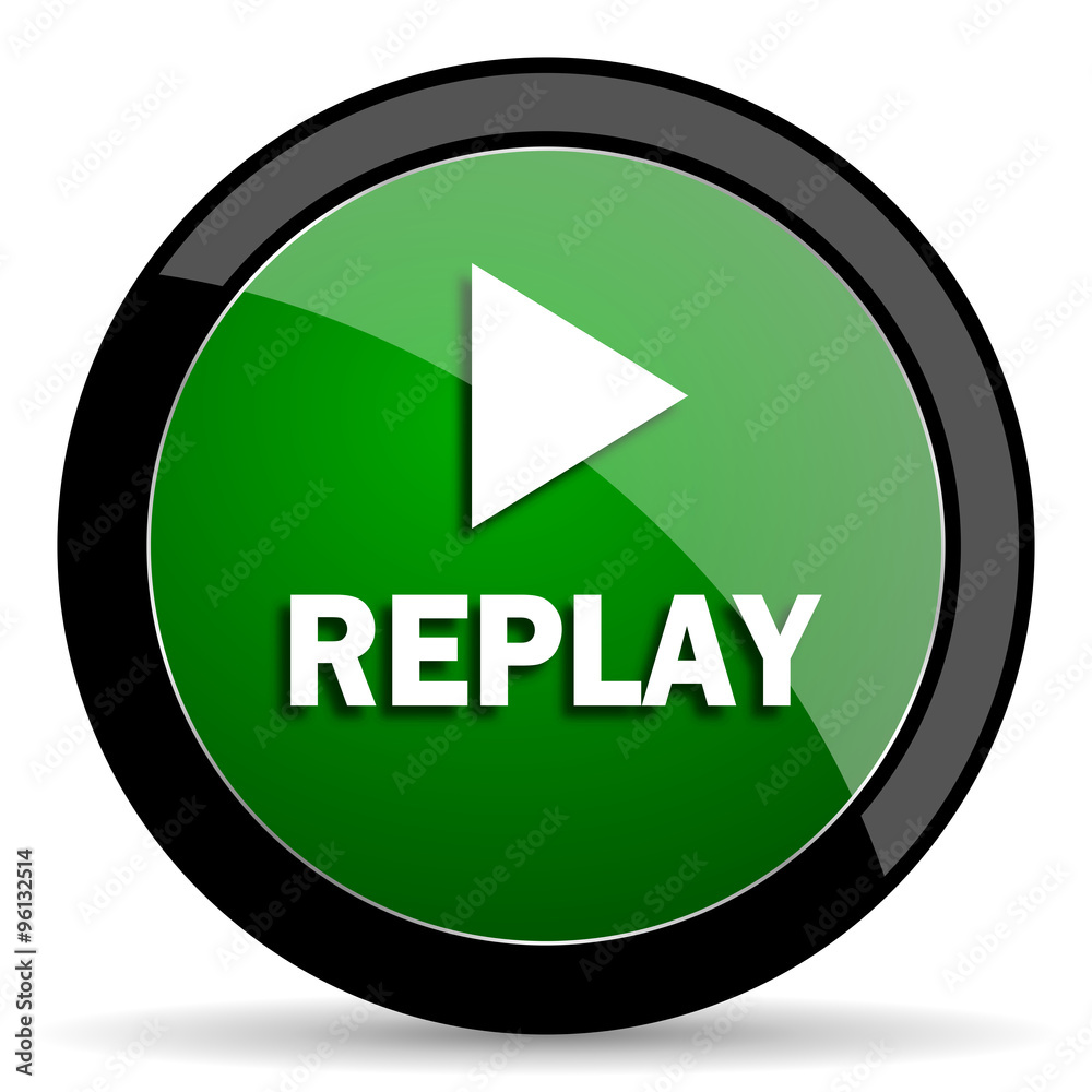 replay green web glossy icon with shadow on white background replay green web glossy icon with shadow on white background