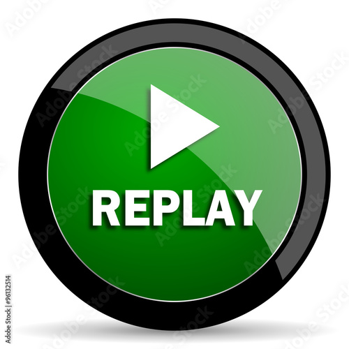 Free Download replay green web glossy icon with shadow on white background - GFXLoad