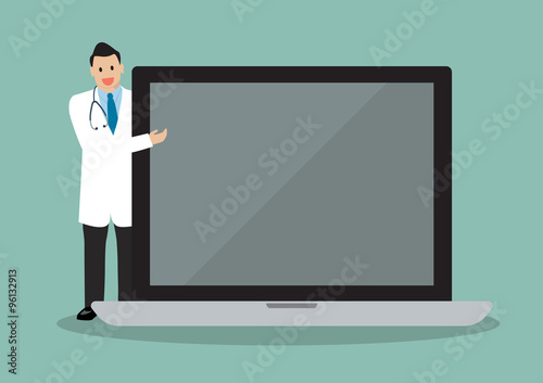 Doctor pointing to the screen of a laptop
