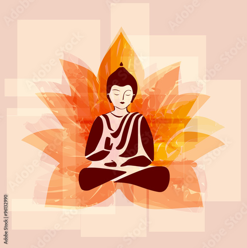 Buddha silhouette with lotus flower.