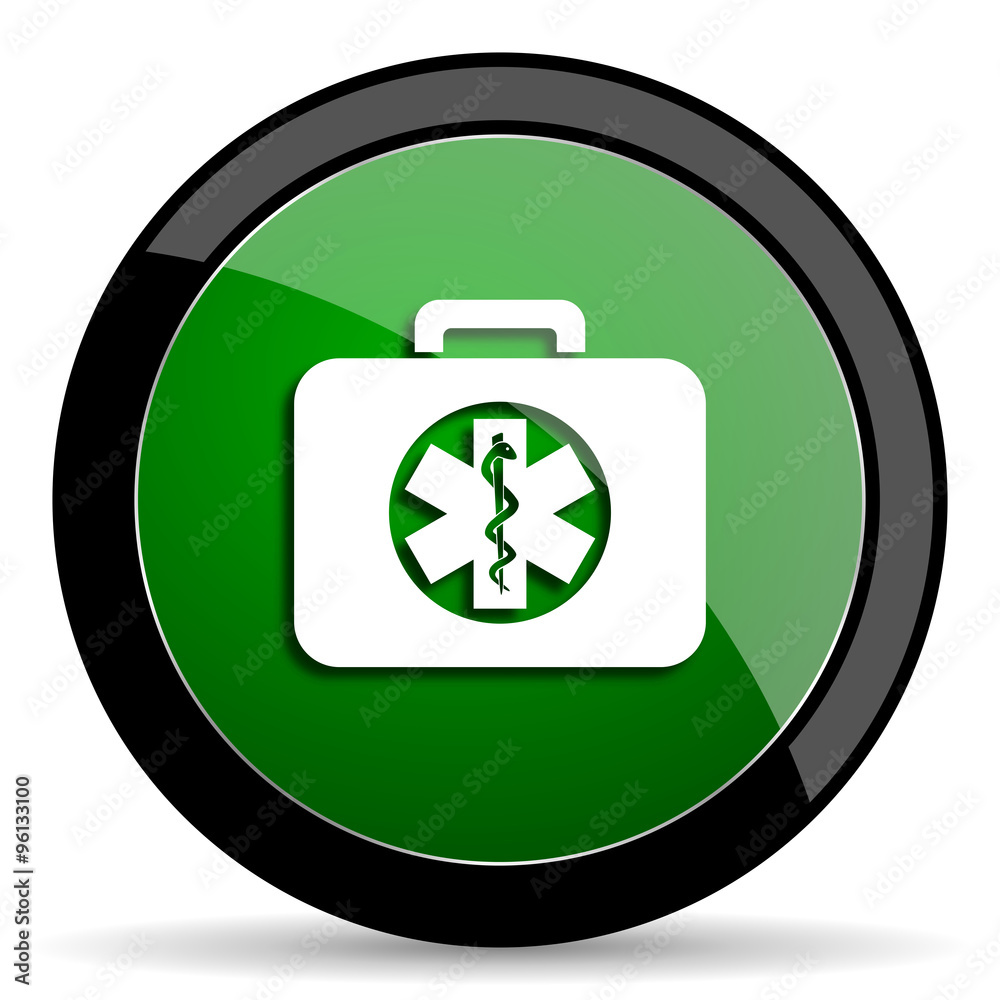 rescue kit green web glossy icon with shadow on white background rescue kit green web glossy icon with shadow on white background