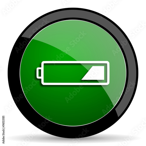 battery green web glossy icon with shadow on white background