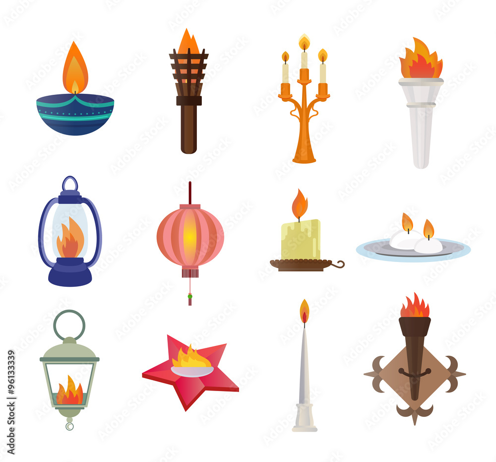 Flat style candles and flames vector collection Flat style candles and flames vector collection