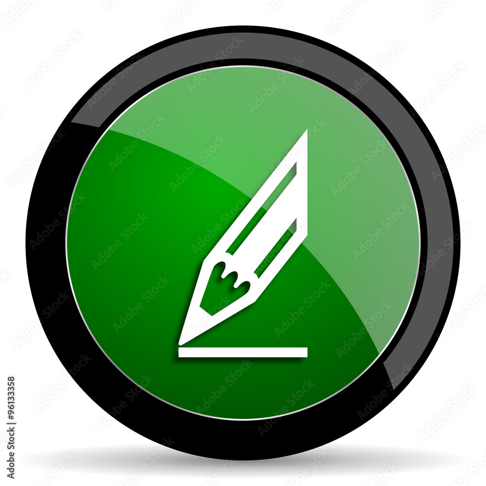 pencil green web glossy icon with shadow on white background pencil green web glossy icon with shadow on white background