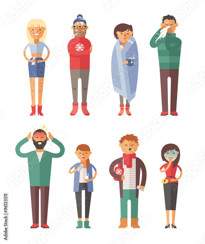 People ill vector illustration. Seasonal virus attack