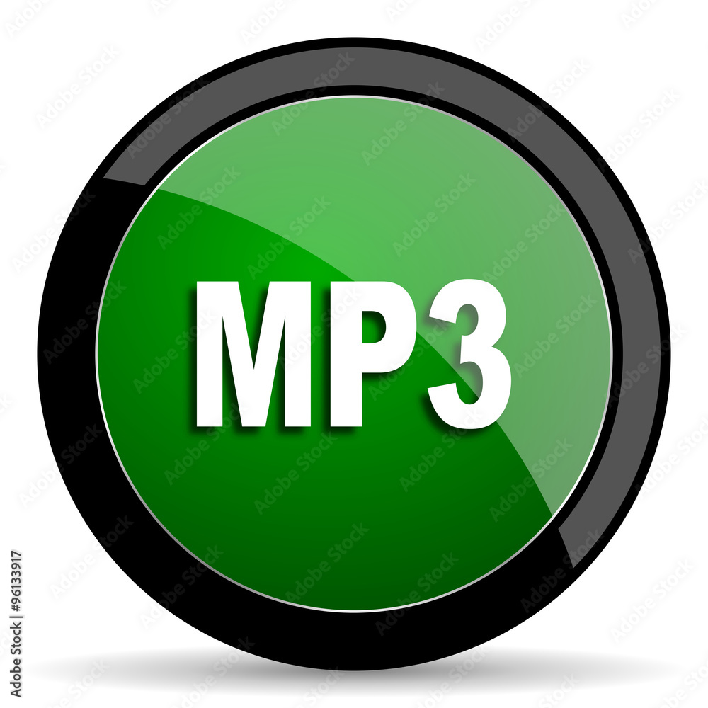 mp3 green web glossy icon with shadow on white background mp3 green web glossy icon with shadow on white background
