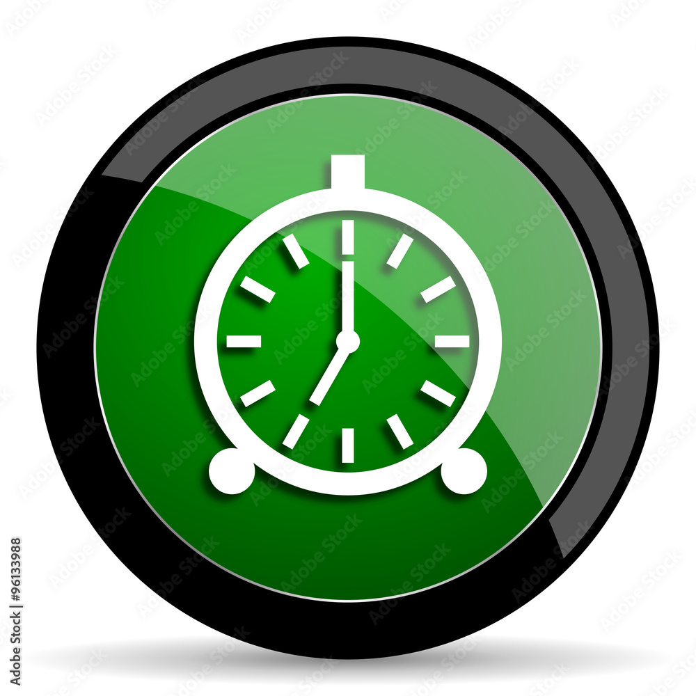 alarm green web glossy icon with shadow on white background alarm green web glossy icon with shadow on white background