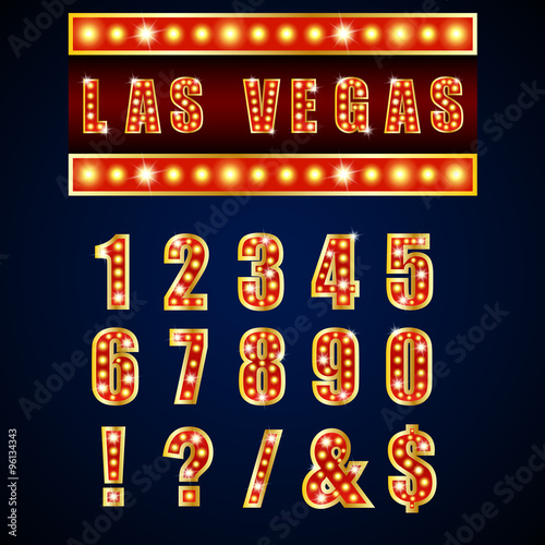 Show lamps red alphabets and numbers on blue background 