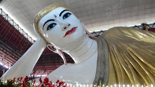 Chauk htat gyi reclining buddha (sweet eye buddha) in yangon, myanmar