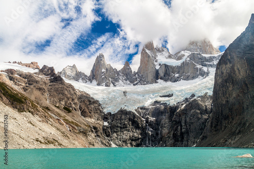 Laguna Sucia lake in National Park Los Glaciares, Argentina. Fitz Roy mountain in background.