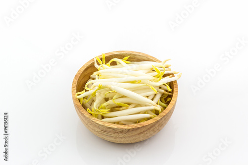Bean sprout in the wood bowl.