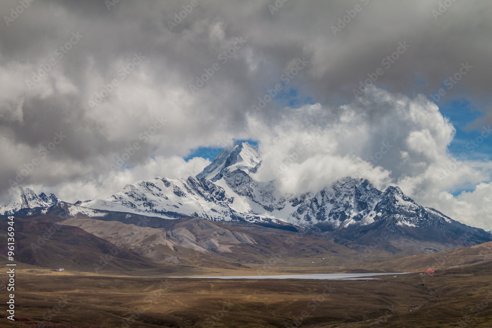 Peak of Huayna Potosi in Cordillera Royal mountain range, Bolivia