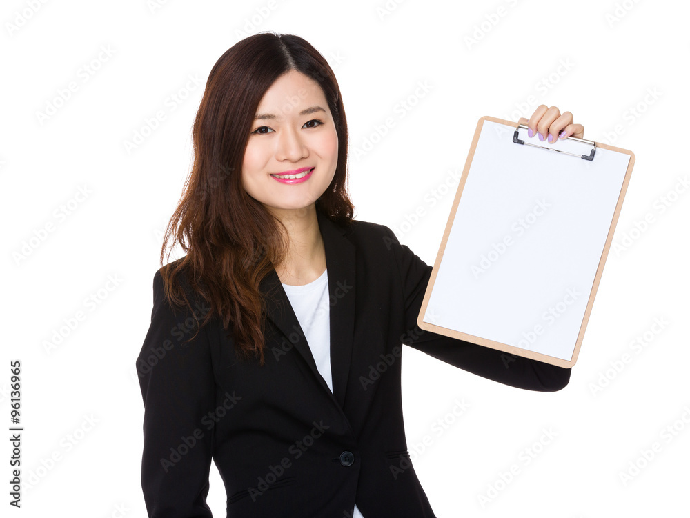 Asian Young Businesswoman showing with the clipboard Asian Young Businesswoman showing with the clipboard