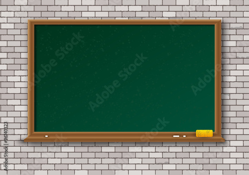 Empty green chalkboard with wooden frame