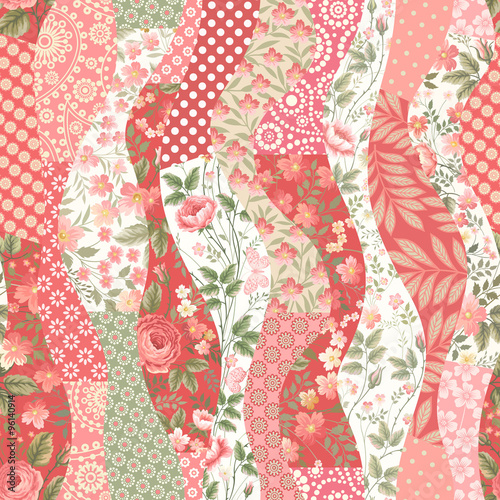 seamless patchwork pattern with roses