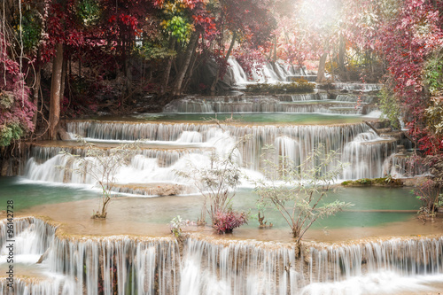 Deep forest waterfall in autumn scene at Huay Mae Kamin waterfal