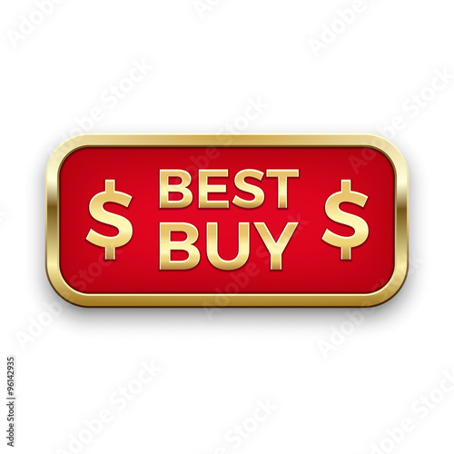 Red best buy plate in golden frame