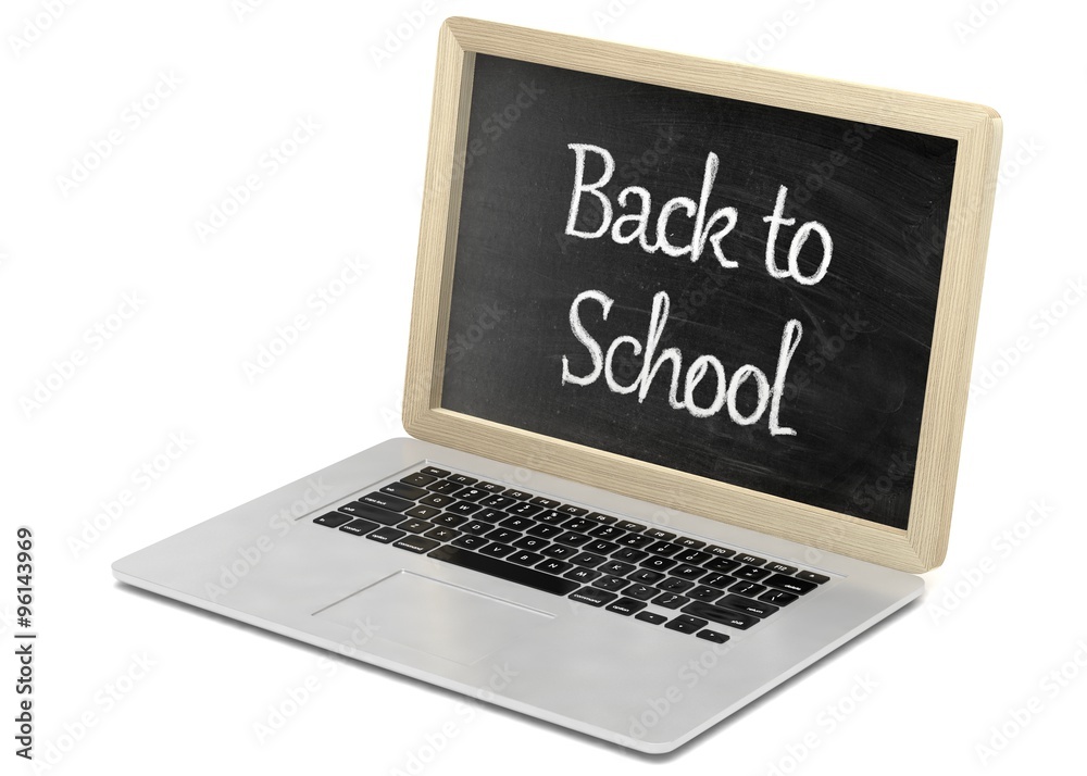 Laptop with chalkboard, back to school, online education concept Laptop with chalkboard, back to school, online education concept