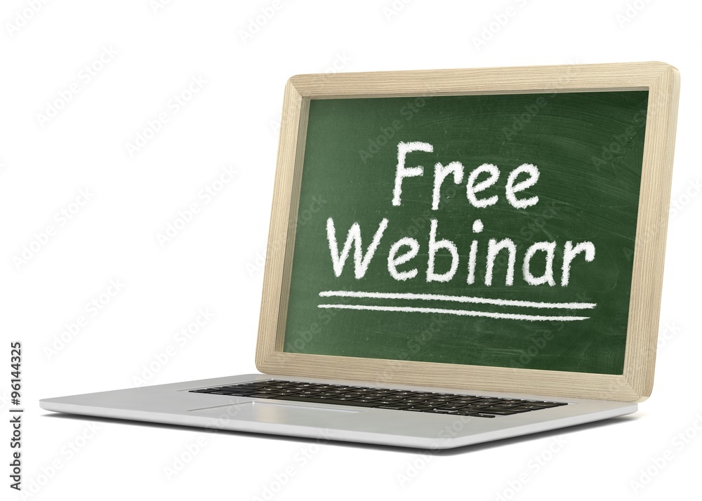 Laptop with chalkboard, free webinar, online education concept Laptop with chalkboard, free webinar, online education concept