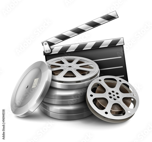 Movie film disk with tape and directors clapper