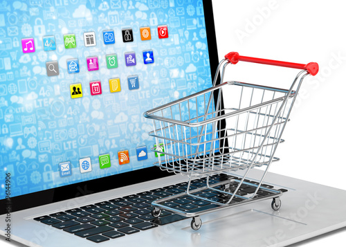 Shopping cart on laptop. 