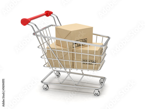 Shopping cart with parcel, 3d