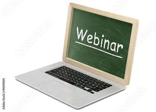  Laptop with chalkboard, webinar, online education concept