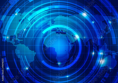 World Map with Technology Business Background
