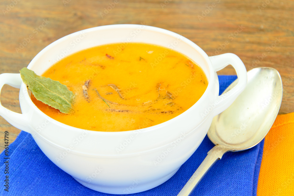 Creamy Fish Soup with Salmon and Seaweed Diet Food. Creamy Fish Soup with Salmon and Seaweed Diet Food.