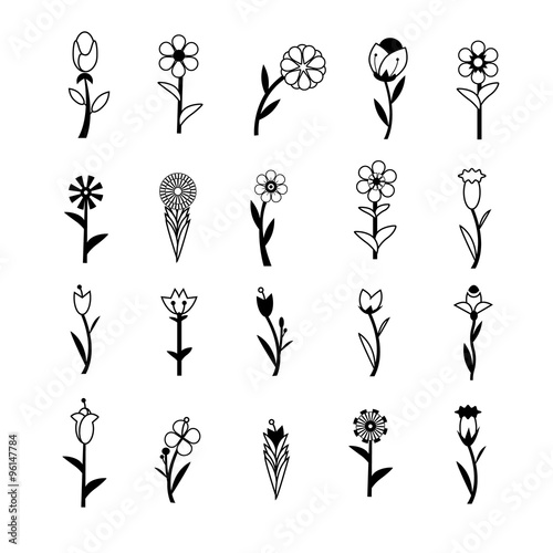 Flower icons for pattern with white background