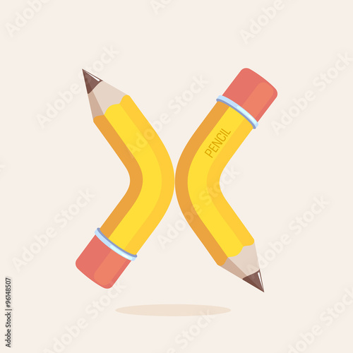 X letter formed by pencil.