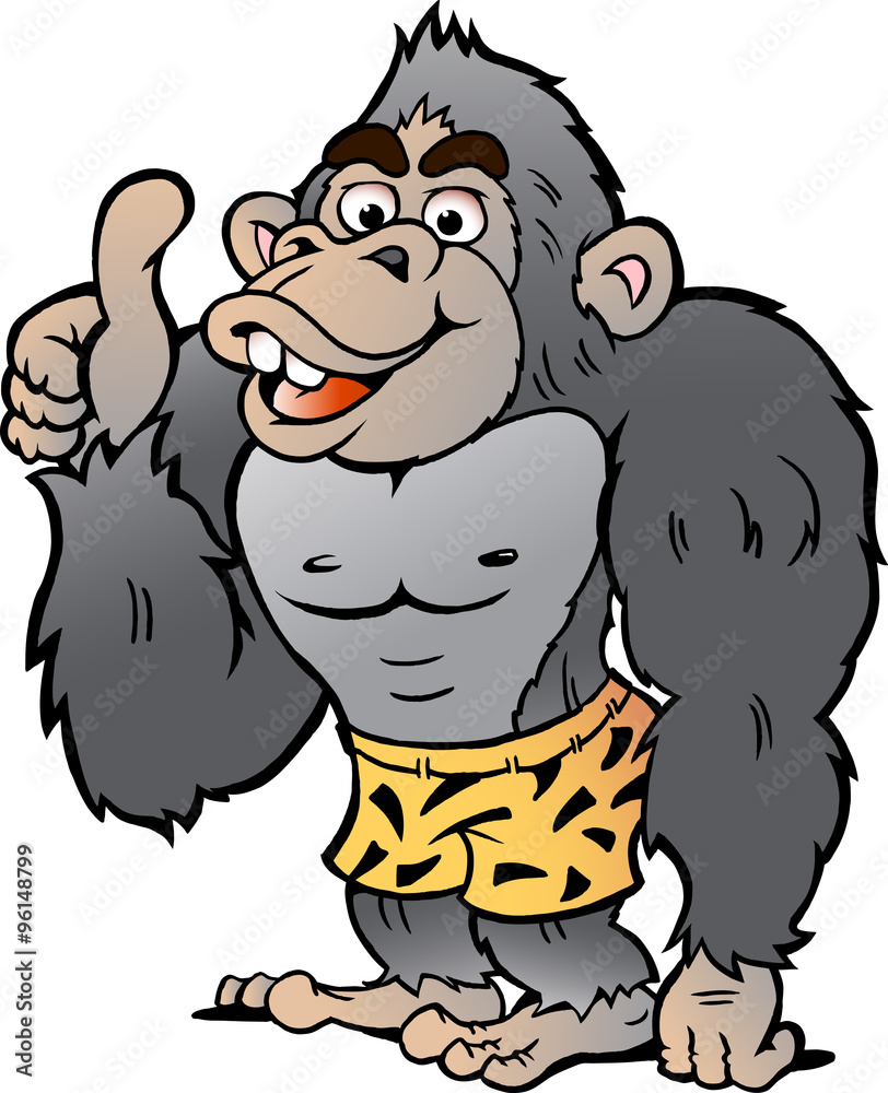 Naklejka premium Vector Cartoon illustration of a Strong Gorilla giving Thumb Up