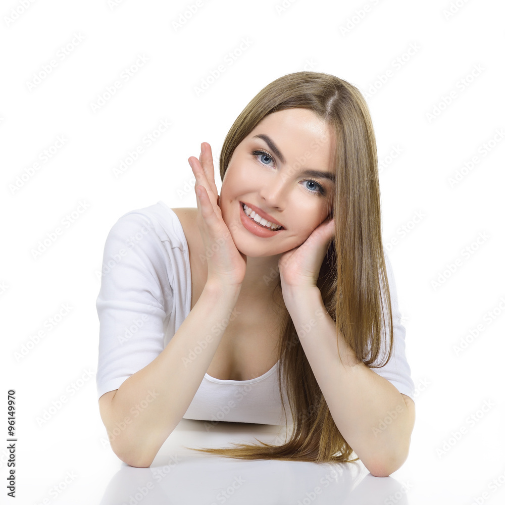Young beautiful caucasian woman posing against white background. Young beautiful caucasian woman posing against white background.