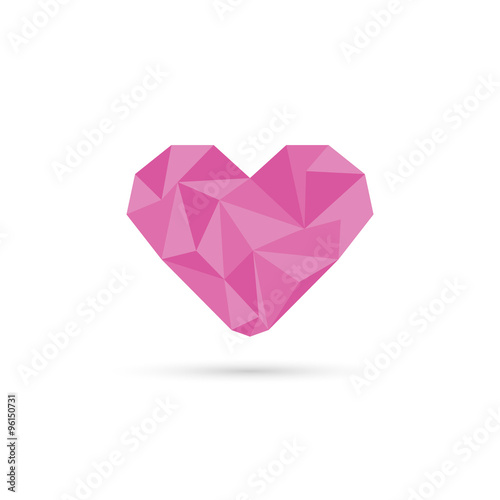 Pink origami heart. low poly design  in triangles