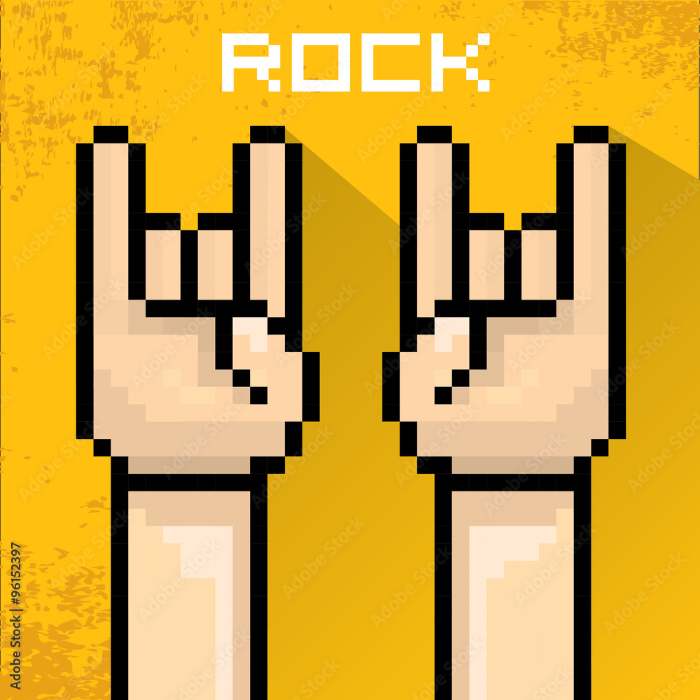 vector pixel art hand sign rock n roll music. 