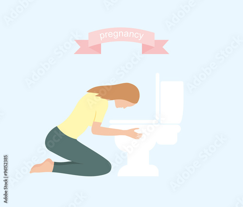 Woman Experiencing Morning Sickness. signs of pregnancy symptoms.