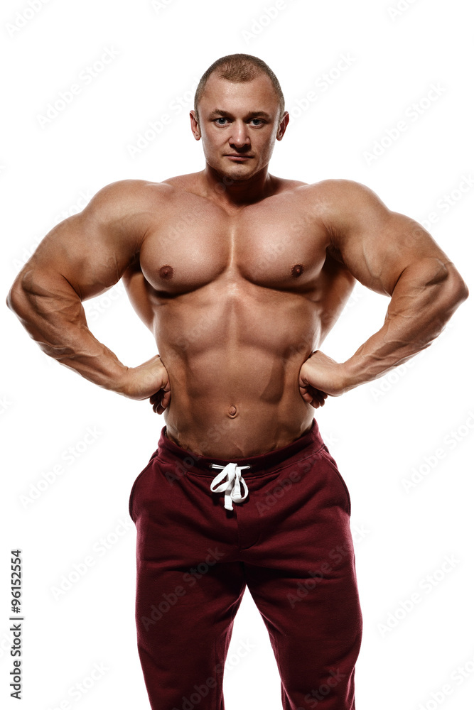 bodybuilder posing. Handsome power athletic guy male. Fitness mu