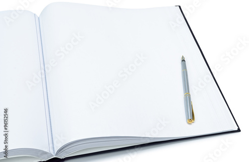 Open a blank white book and pen 